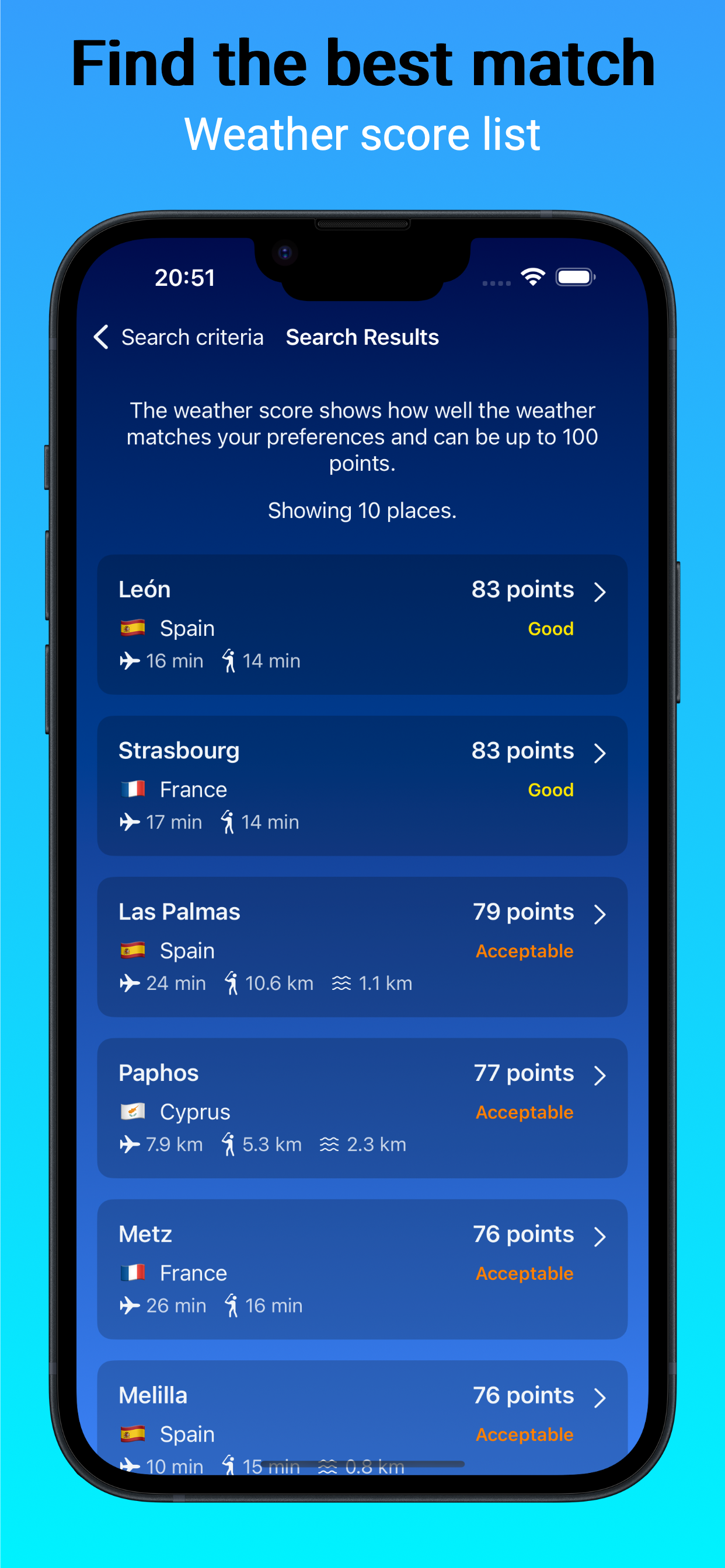 Country and filter selection